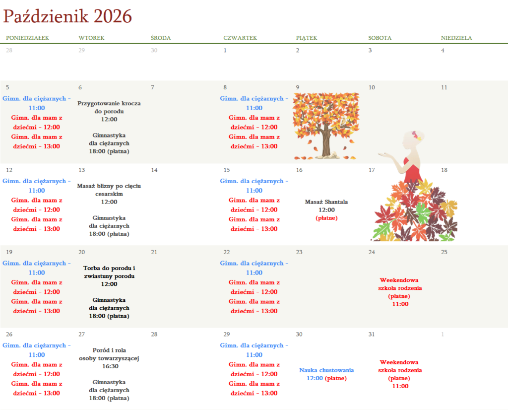 2026 październik rozkład zajęć szkoła rodzenia